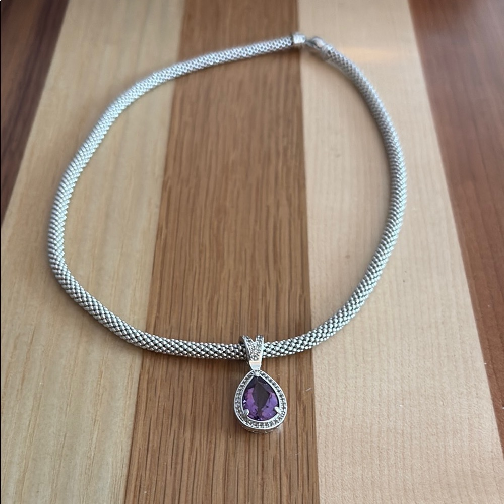 Elegant Silver Necklace with Purple Gemstone Pendant